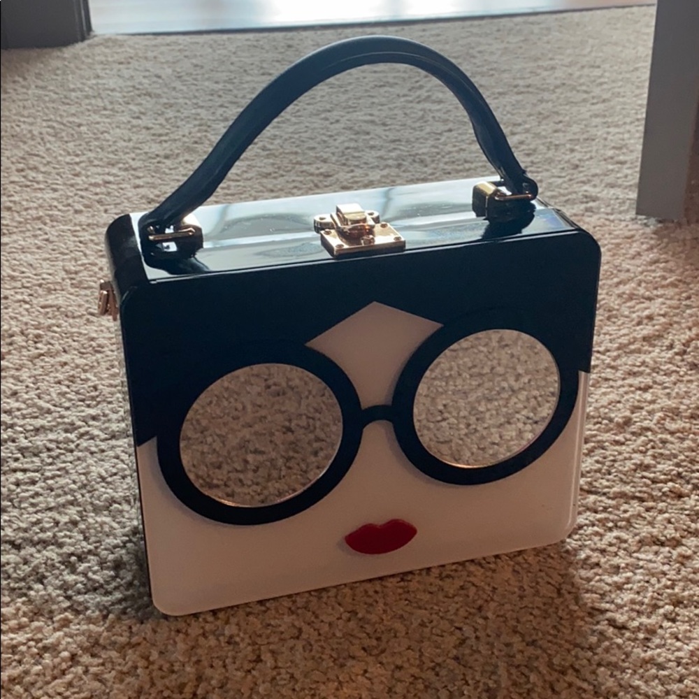 Mirrored lady lunchbox clutch with strap
